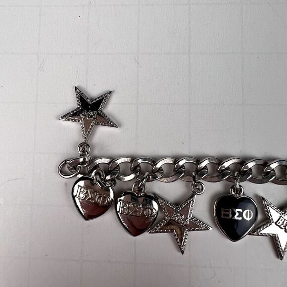 Vtg 1950s Beta Sigma Phi 7" Charm Bracelet Automade Sterling Silver 19 Charms - Picture 2 of 12